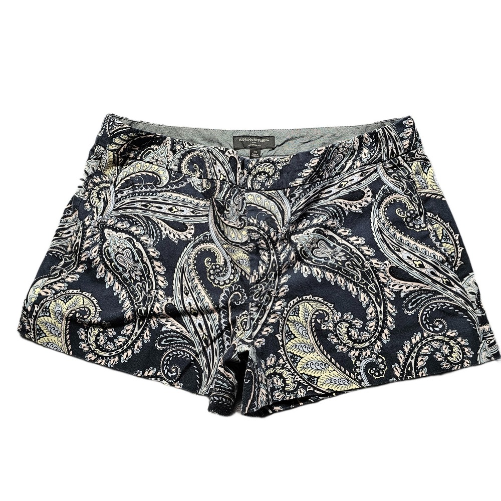 Banana Republic Mini Shorts Womens 14 Blue White Paisley Hampton Fit Flat Front